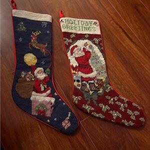 Vintage Needle Point Christmas Stocking Lot Of 2